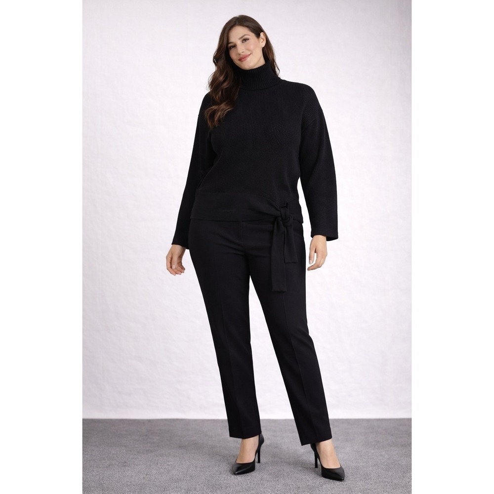 ZARA KNIT Turtleneck Sweater Women's Size Small Black Dolman Side Tie Front